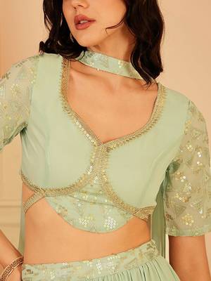 Embroidered Crop Top & Maxi Skirt With Dupatta Co-Ords Free Size Upto 42 2
