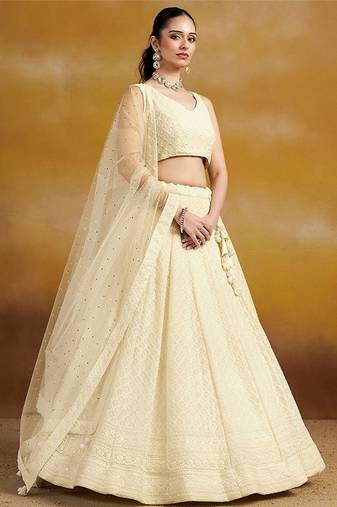 Embroidered Sequinned Semi-Stitched Georgette Lehenga & Blouse With Dupatta Free Size Upto 42