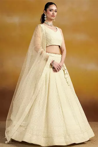 Embroidered Sequinned Semi-Stitched Georgette Lehenga & Blouse With Dupatta Free Size Upto 42