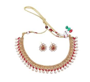 Maroon  with pearls copper choker set 2