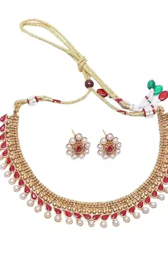 Maroon  with pearls copper choker set