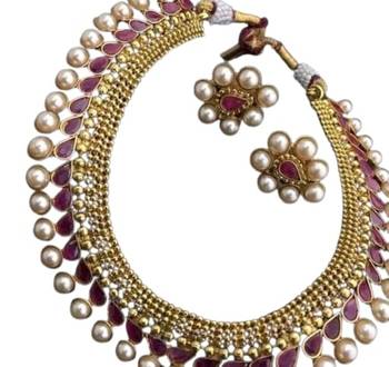 Maroon  with pearls copper choker set 3