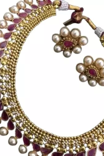 Maroon  with pearls copper choker set
