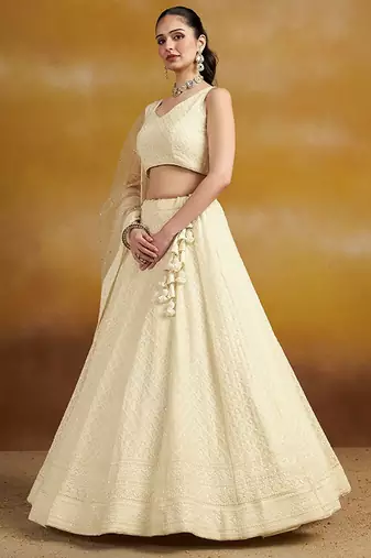 Embroidered Sequinned Semi-Stitched Georgette Lehenga & Blouse With Dupatta Free Size Upto 42