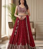 Embroidered Semi-Stitched Lehenga & Blouse With Dupatta Free Size Upto 42