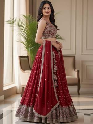 Embroidered Semi-Stitched Lehenga & Blouse With Dupatta Free Size Upto 42 3