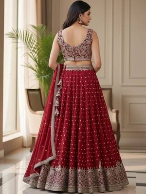 Embroidered Semi-Stitched Lehenga & Blouse With Dupatta Free Size Upto 42 4