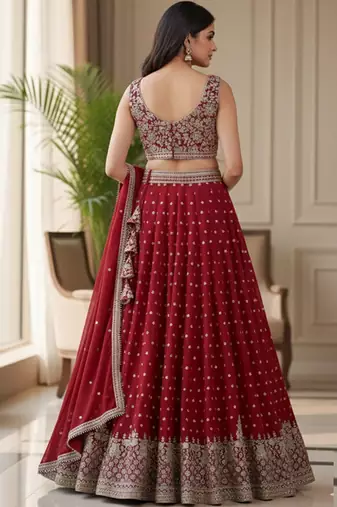 Embroidered Semi-Stitched Lehenga & Blouse With Dupatta Free Size Upto 42