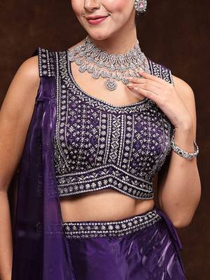 Embellished Mirror Work Ready To Wear Lehenga & Blouse With Dupatta Free Size Upto 42 2