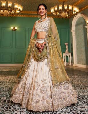 Embroidered Sequinned Semi-Stitched Lehenga & Unstitched Blouse With Dupatta Free Size Upto 42 1