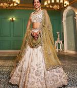 Embroidered Sequinned Semi-Stitched Lehenga & Unstitched Blouse With Dupatta Free Size Upto 42