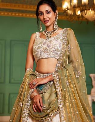 Embroidered Sequinned Semi-Stitched Lehenga & Unstitched Blouse With Dupatta Free Size Upto 42 2