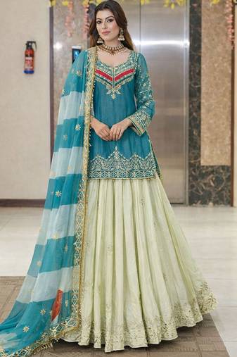 Embroidered Ready To Wear Lehenga & Blouse With Dupatta Free Size Upto 42
