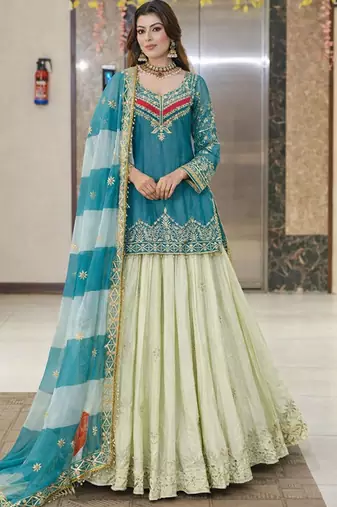 Embroidered Ready To Wear Lehenga & Blouse With Dupatta Free Size Upto 42