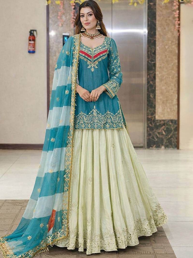 Embroidered Ready To Wear Lehenga & Blouse With Dupatta Free Size Upto 42