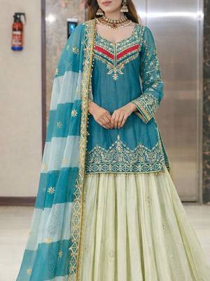 Embroidered Ready To Wear Lehenga & Blouse With Dupatta Free Size Upto 42 2