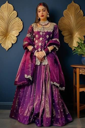 Embroidered Ready To Wear Lehenga & Blouse With Dupatta Free Size Upto 42