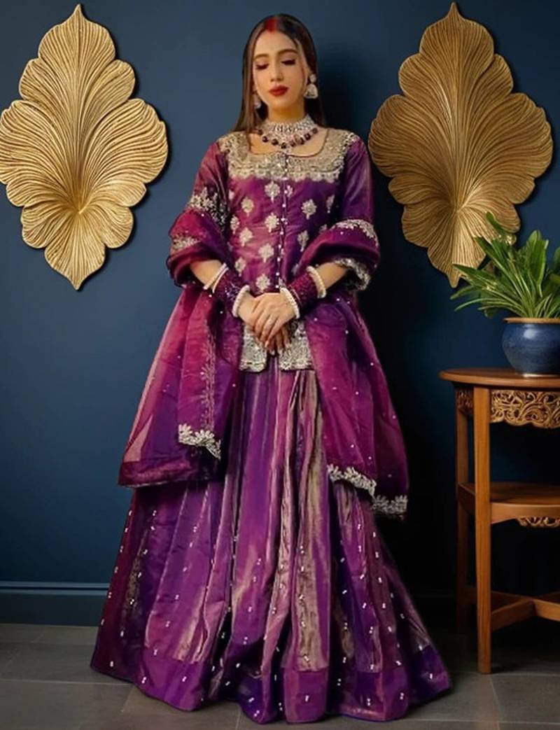 Embroidered Ready To Wear Lehenga & Blouse With Dupatta Free Size Upto 42