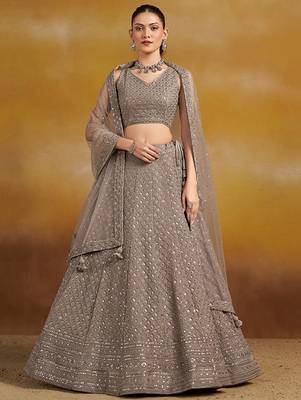 Embroidered Sequinned Semi-Stitched Lehenga & Unstitched Blouse With Dupatta Free Size Upto 42 1