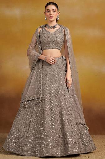 Embroidered Sequinned Semi-Stitched Lehenga & Unstitched Blouse With Dupatta Free Size Upto 42