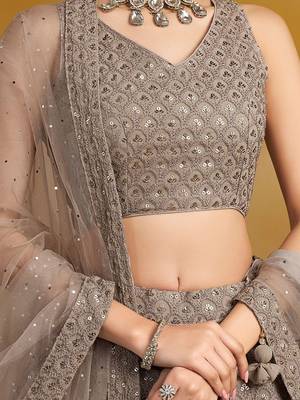 Embroidered Sequinned Semi-Stitched Lehenga & Unstitched Blouse With Dupatta Free Size Upto 42 2