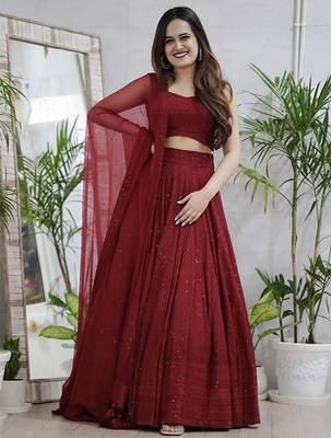 Embroidered Sequinned Semi-Stitched Lehenga & Unstitched Choli With Dupatta Free Size Upto 42 4