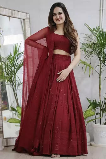 Embroidered Sequinned Semi-Stitched Lehenga & Unstitched Choli With Dupatta Free Size Upto 42