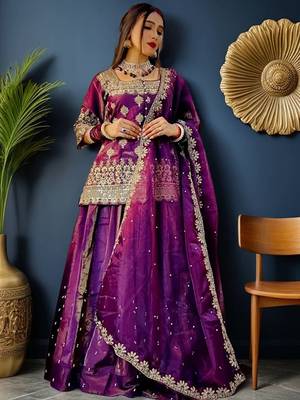 Embroidered Ready To Wear Lehenga & Blouse With Dupatta Free Size Upto 42 3