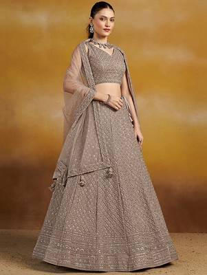 Embroidered Sequinned Semi-Stitched Lehenga & Unstitched Blouse With Dupatta Free Size Upto 42 4