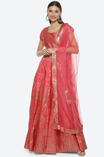 Printed Ready To Wear Lehenga & Blouse With Dupatta Free Size Upto 42