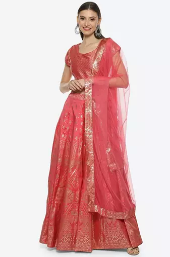 Printed Ready To Wear Lehenga & Blouse With Dupatta Free Size Upto 42