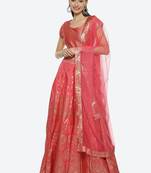 Printed Ready To Wear Lehenga & Blouse With Dupatta Free Size Upto 42