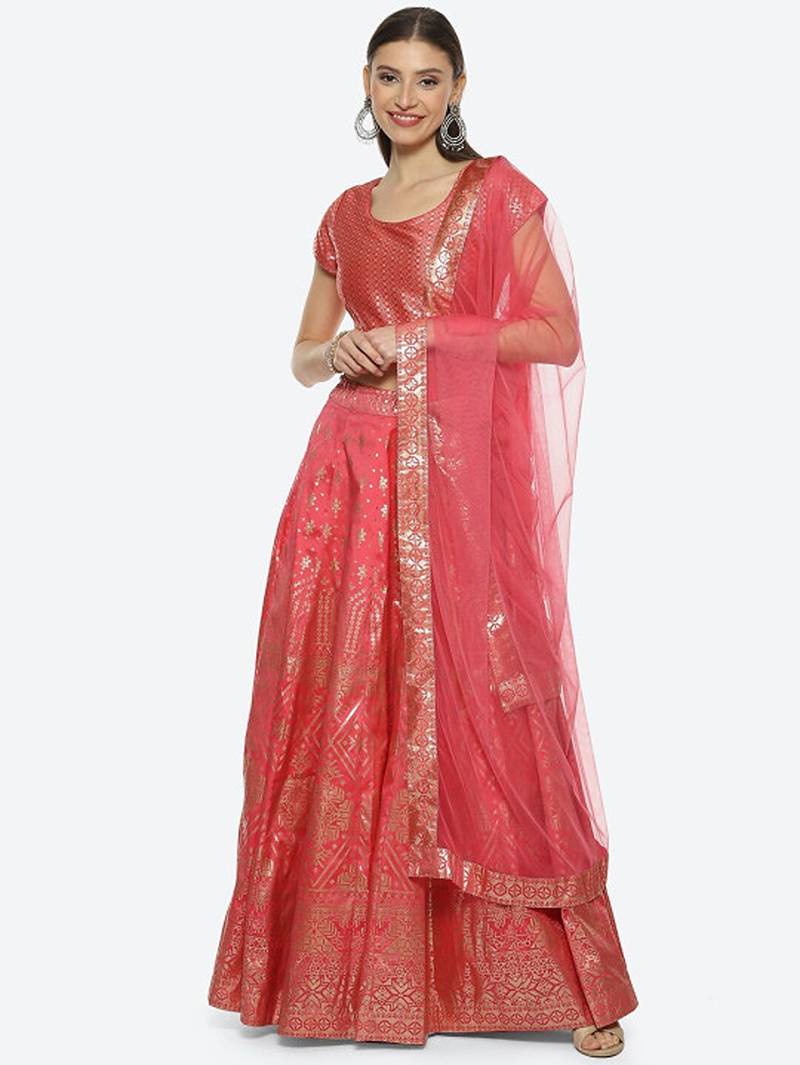 Printed Ready To Wear Lehenga & Blouse With Dupatta Free Size Upto 42