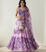 Floral Printed Organza Semi-Stitched Lehenga & Blouse With Dupatta Free Size Upto 42