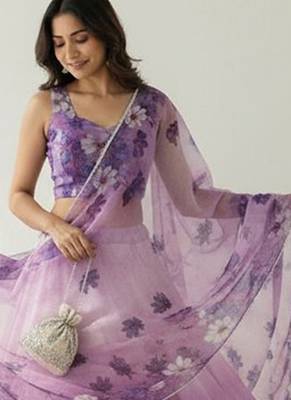 Floral Printed Organza Semi-Stitched Lehenga & Blouse With Dupatta Free Size Upto 42 3