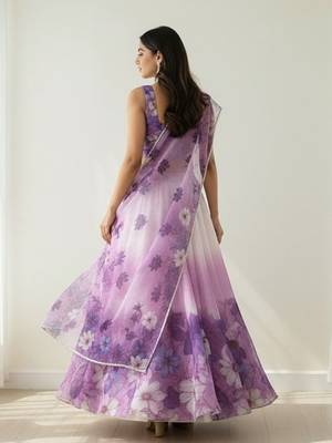 Floral Printed Organza Semi-Stitched Lehenga & Blouse With Dupatta Free Size Upto 42 4