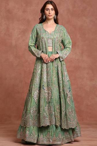 Embellished Ready To Wear Lehenga & Blouse With Dupatta Free Size Upto 42