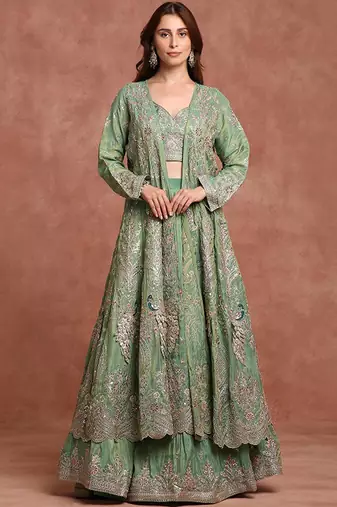 Embellished Ready To Wear Lehenga & Blouse With Dupatta Free Size Upto 42