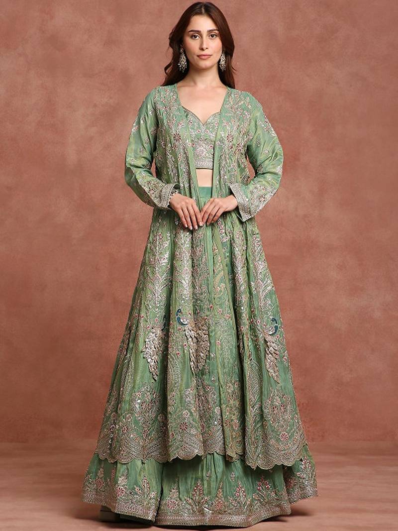 Embellished Ready To Wear Lehenga & Blouse With Dupatta Free Size Upto 42