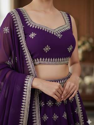 Women Embroidered Sequinned Semi-Stitched Lehenga & Unstitched Blouse With Dupatta Free Size Upto 42 2