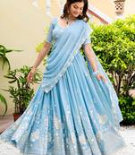Embroidered Semi-Stitched Lehenga & Unstitched Blouse With Dupatta Free Size Upto 42