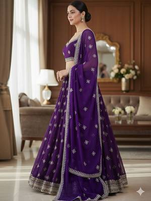 Women Embroidered Sequinned Semi-Stitched Lehenga & Unstitched Blouse With Dupatta Free Size Upto 42 3