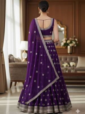 Women Embroidered Sequinned Semi-Stitched Lehenga & Unstitched Blouse With Dupatta Free Size Upto 42 4