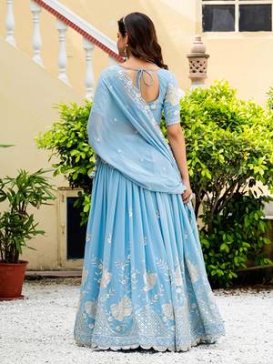 Embroidered Semi-Stitched Lehenga & Unstitched Blouse With Dupatta Free Size Upto 42 3