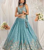 Embroidered Sequinned Semi Stitched Lehenga & Unstitched Blouse With Dupatta Free Size Upto 42