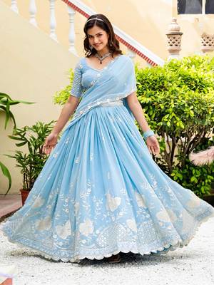 Embroidered Semi-Stitched Lehenga & Unstitched Blouse With Dupatta Free Size Upto 42 4