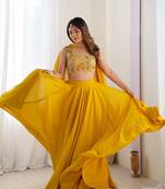 Ethnic Motifs Embroidered Ready To Wear Lehenga & Blouse With Dupatta Free Size Upto 42