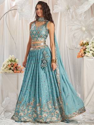Embroidered Sequinned Semi Stitched Lehenga & Unstitched Blouse With Dupatta Free Size Upto 42 3