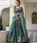Floral Embroidered Ready To Wear Lehenga & Unstitched Blouse With Dupatta Free Size Upto 42