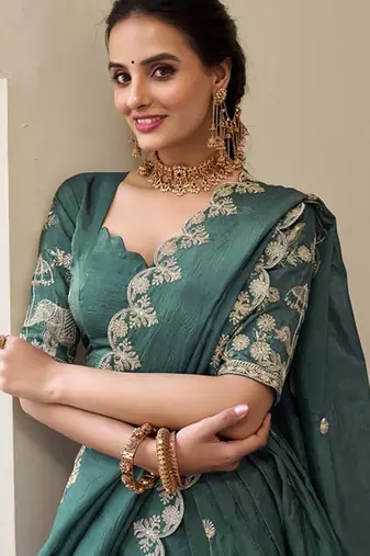 Floral Embroidered Ready To Wear Lehenga & Unstitched Blouse With Dupatta Free Size Upto 42